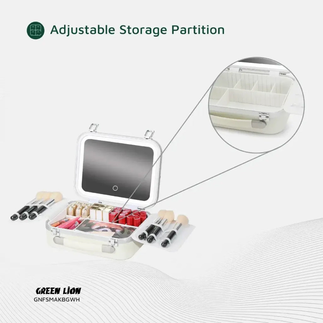 A Photo Of Green Lion Fest Makeup Bag – Portable LED Cosmetic Storage with Touch Control