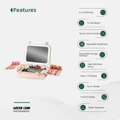 A Photo Of Green Lion Fest Makeup Bag – Portable LED Cosmetic Storage with Touch Control