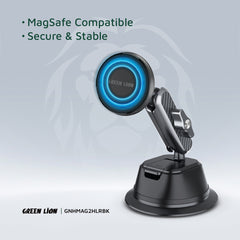 A Photo Of Green Lion Halo MagSafe 2 Car Holder – 17 Strong Magnets, 360° Rotation, Secure Mount for Dashboard & Windshield