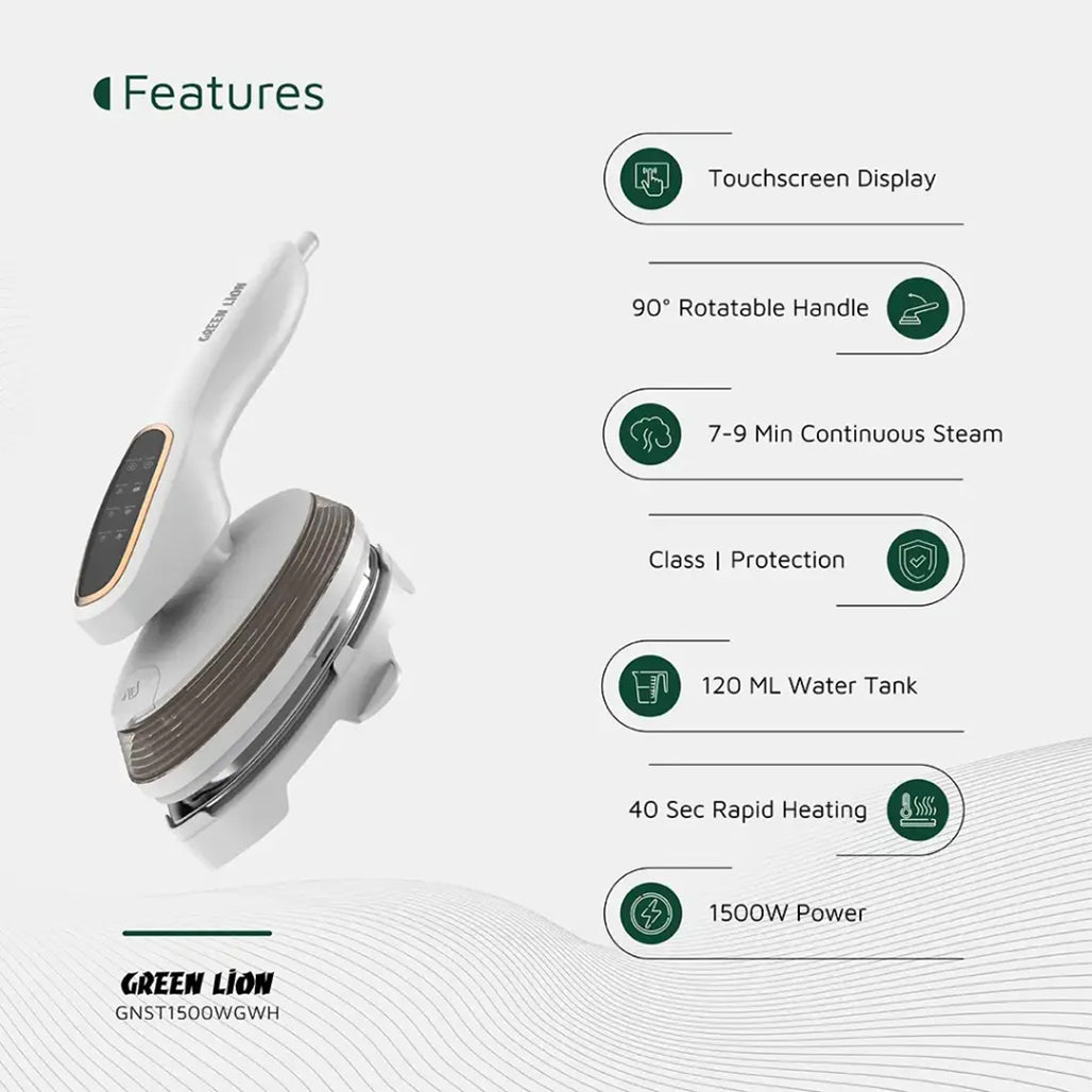 A Photo Of Green Lion Steam Glide Garment Steamer 1500W - White