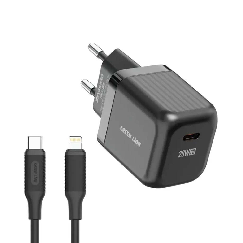 A Photo Of Green Lion Ultra Compact GaN Wall Charger - 20W USB-C EU Plug with Cable