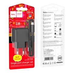 A Photo Of Hoco CS11A Single Port Charger Set - USB-A to Lightning Adapter for Apple Devices