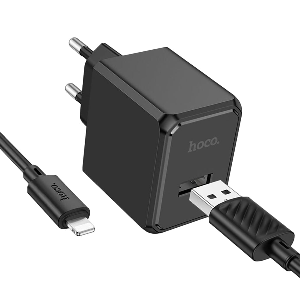 A Photo Of Hoco CS11A Single Port Charger Set - USB-A to Lightning Adapter for Apple Devices