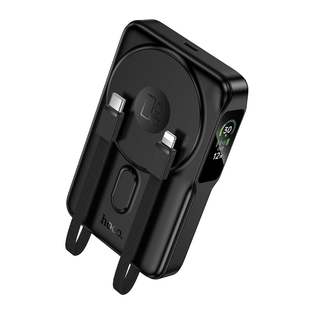 A Photo Of Hoco Q48 10000mAh Magnetic Wireless Power Bank with Built-In Cables & MagSafe Support