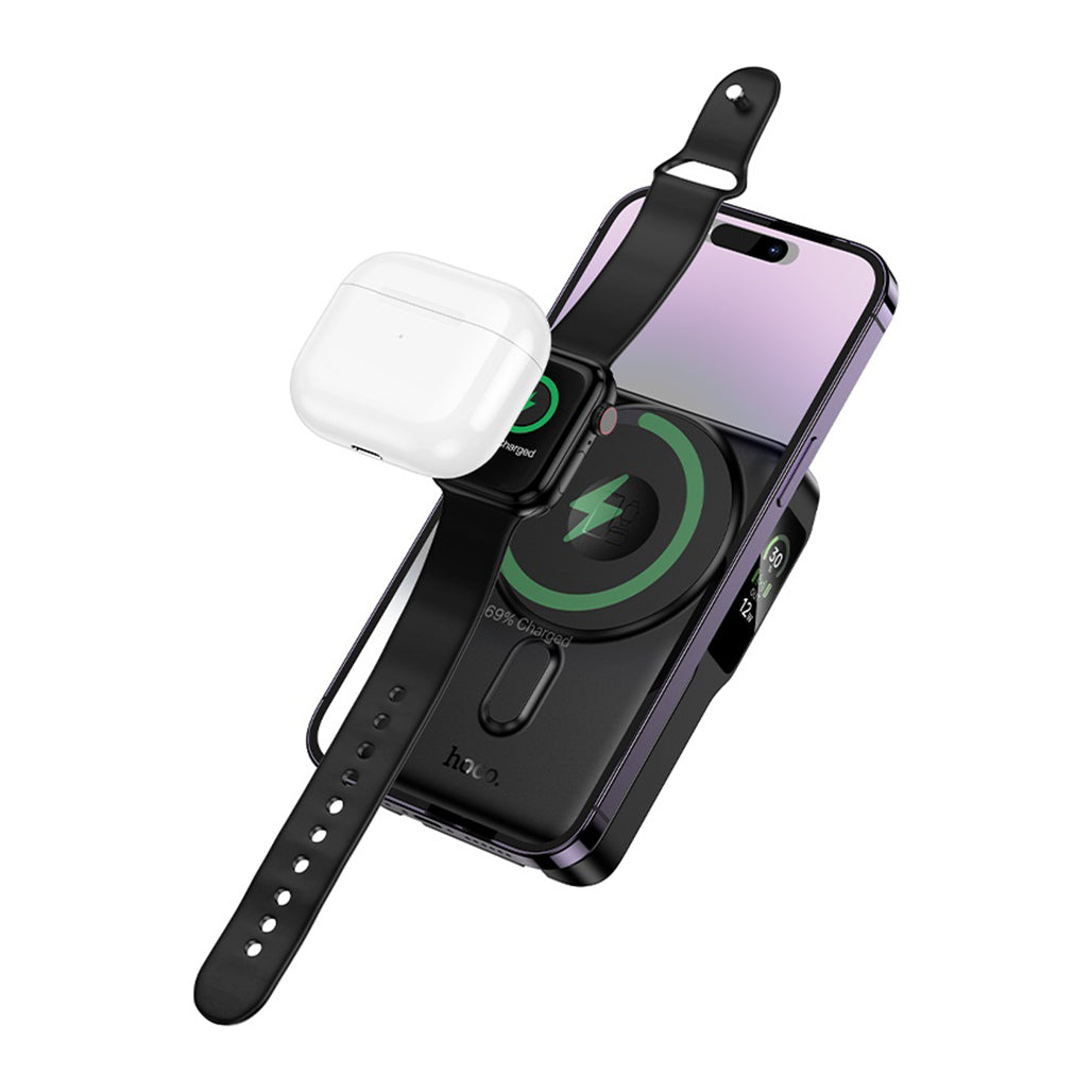 A Photo Of Hoco Q48 10000mAh Magnetic Wireless Power Bank with Built-In Cables & MagSafe Support