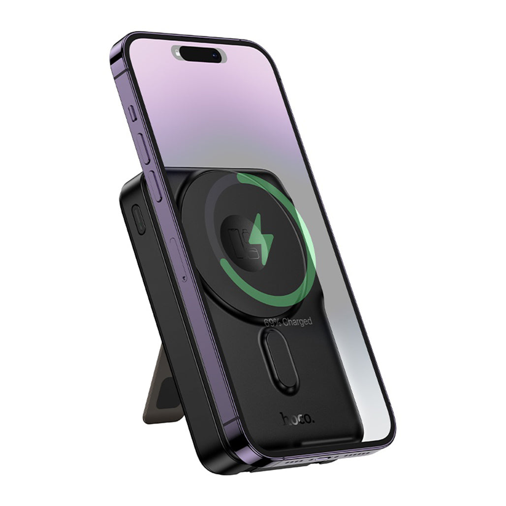 A Photo Of Hoco Q48 10000mAh Magnetic Wireless Power Bank with Built-In Cables & MagSafe Support
