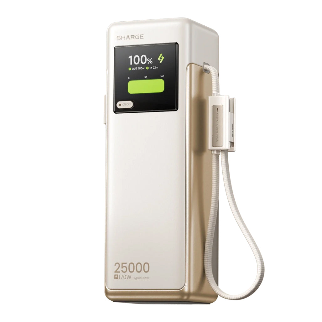 A Photo Of SHARGE HyperTower 170 - 25000mAh 170W Power Bank with Dual Built-In USB-C Cables