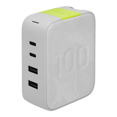A Photo Of InfinityLAB InstantCharger 100W 4-Port USB Fast Wall Charger – Travel-Ready GaN Charger with USB-C & USB-A, Global Plug Adapters, Eco-Friendly Design