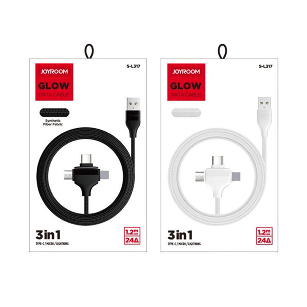 A Photo Of Joyroom S-L317 3-in-1 Glow Data Cable (Type-C / Micro / Lightning) - Premium Multifunctional Charging and Data Transfer Cable