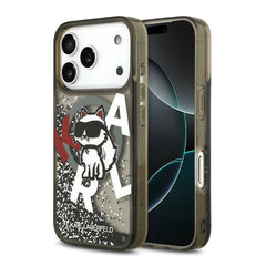 A Photo Of Karl Lagerfeld MagSafe Liquid Glitter Case with Scattered Choupette Logo for iPhone 17 Pro Max