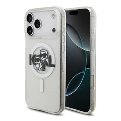 A Photo Of Karl Lagerfeld MagSafe Glitter Case with Karl & Choupette Heads for iPhone 17 Pro Max