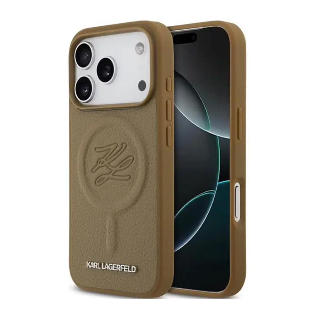 A Photo Of Karl Lagerfeld MagSafe PU Leather Case Brown for iPhone 17 Pro Max