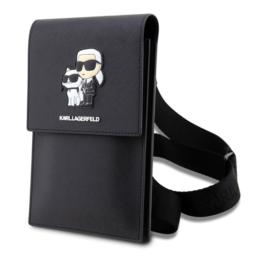 A Photo Of Karl Lagerfeld Saffiano Karl&Choupette Universal Phone Pouch with Strap – Designer Bag with Card Slots for Everyday Use