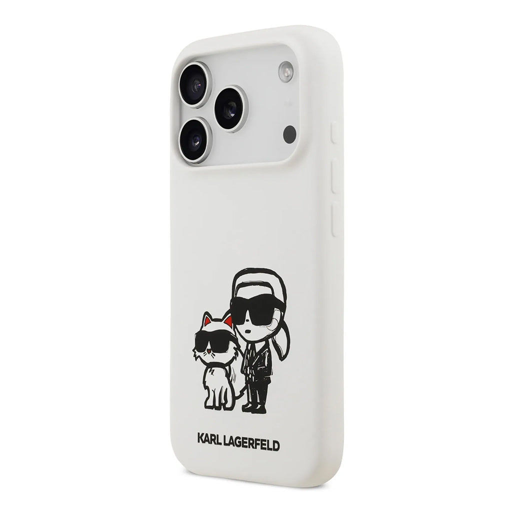 A Photo Of Karl Lagerfeld Liquid Silicone iPhone 17 Pro Max Case with Karl & Choupette Sketch