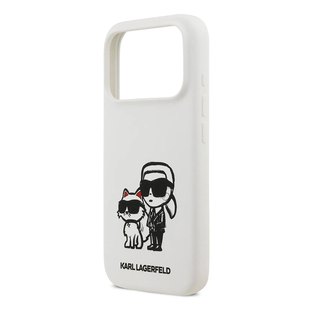 A Photo Of Karl Lagerfeld Liquid Silicone iPhone 17 Pro Max Case with Karl & Choupette Sketch