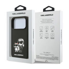 A Photo Of Karl Lagerfeld Liquid Silicone iPhone 17 Pro Max Case with Karl & Choupette Sketch