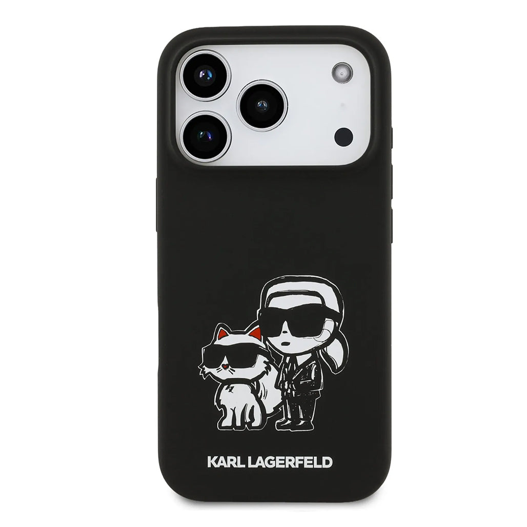 A Photo Of Karl Lagerfeld Liquid Silicone iPhone 17 Pro Max Case with Karl & Choupette Sketch