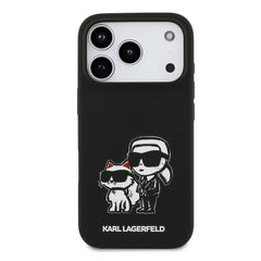 A Photo Of Karl Lagerfeld Liquid Silicone iPhone 17 Pro Max Case with Karl & Choupette Sketch