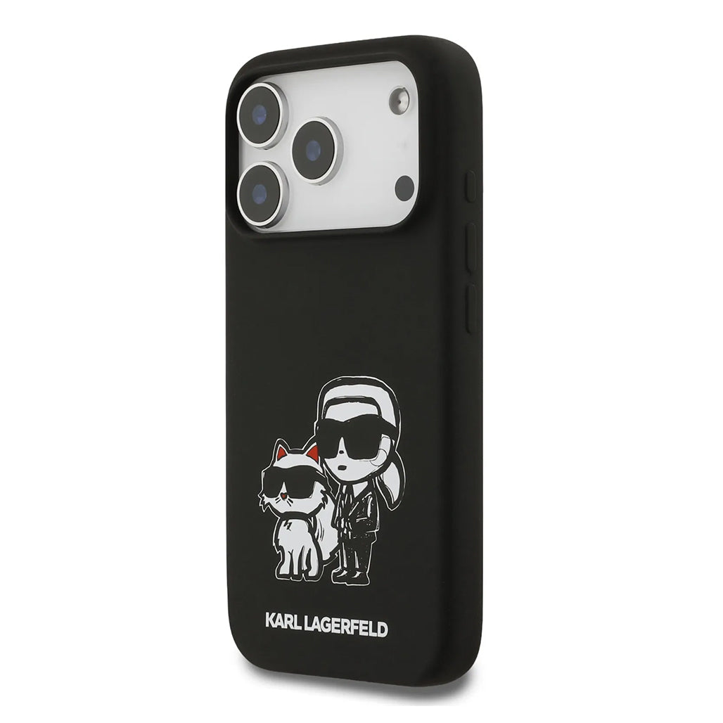 A Photo Of Karl Lagerfeld Liquid Silicone iPhone 17 Pro Max Case with Karl & Choupette Sketch