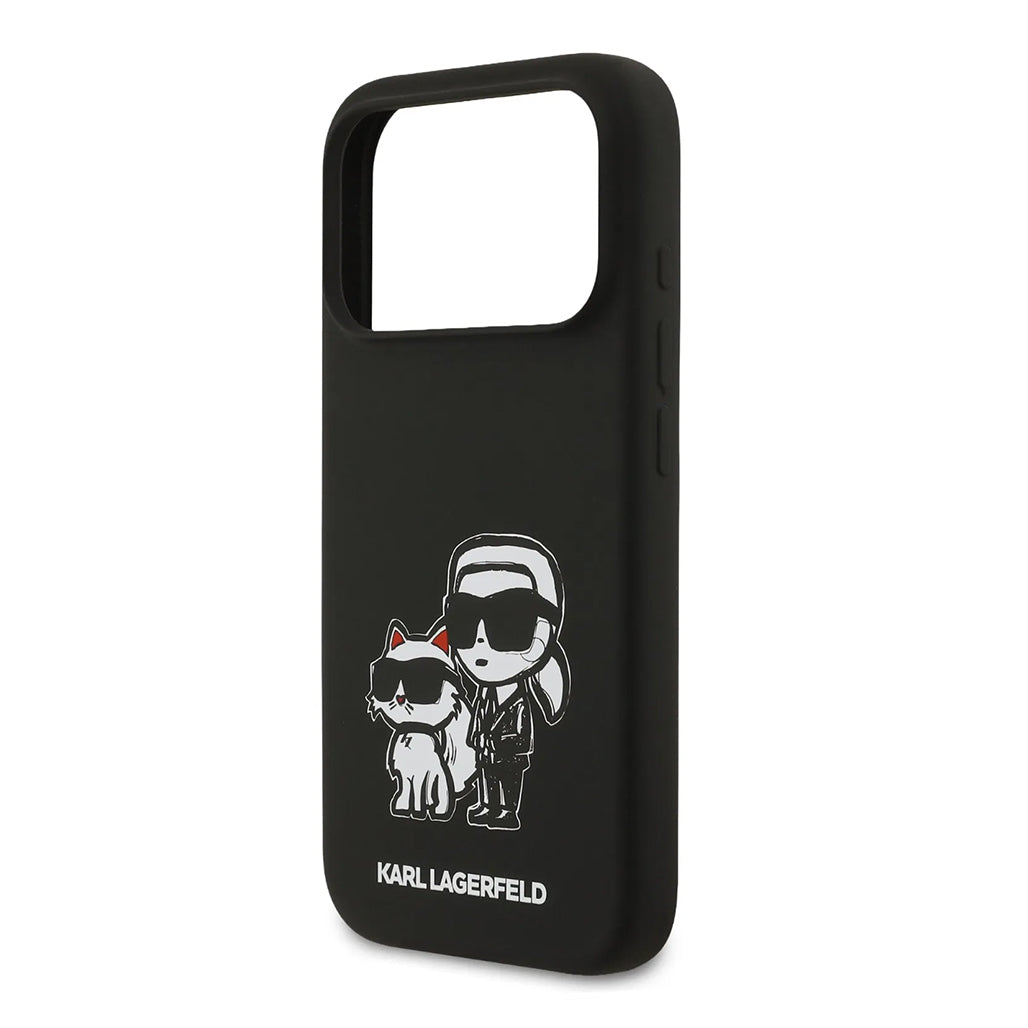 A Photo Of Karl Lagerfeld Liquid Silicone iPhone 17 Pro Max Case with Karl & Choupette Sketch