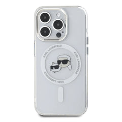 A Photo Of Karl Lagerfeld MagSafe IML Clear Hard Case for iPhone 16 Pro – Stylish Protection with Karl & Choupette Design