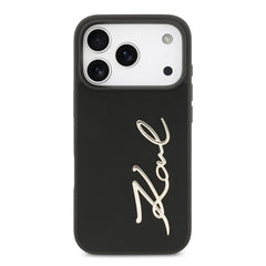 A Photo Of Karl Lagerfeld PU Leather Case with Script Logo & Metal Buttons for iPhone 17 Pro