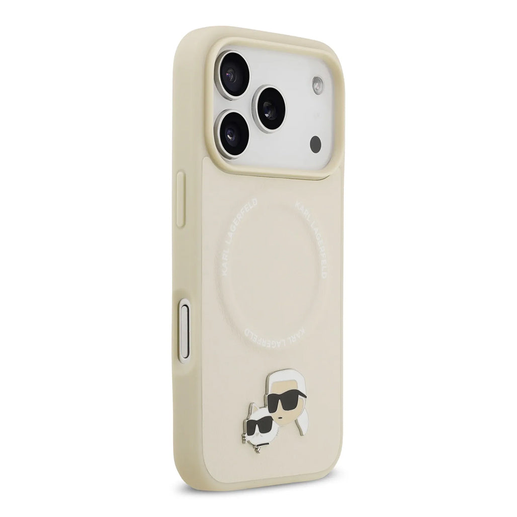 A Photo Of Karl Lagerfeld PU Leather Case with Karl & Choupette Head Pins for iPhone 17 Pro Max