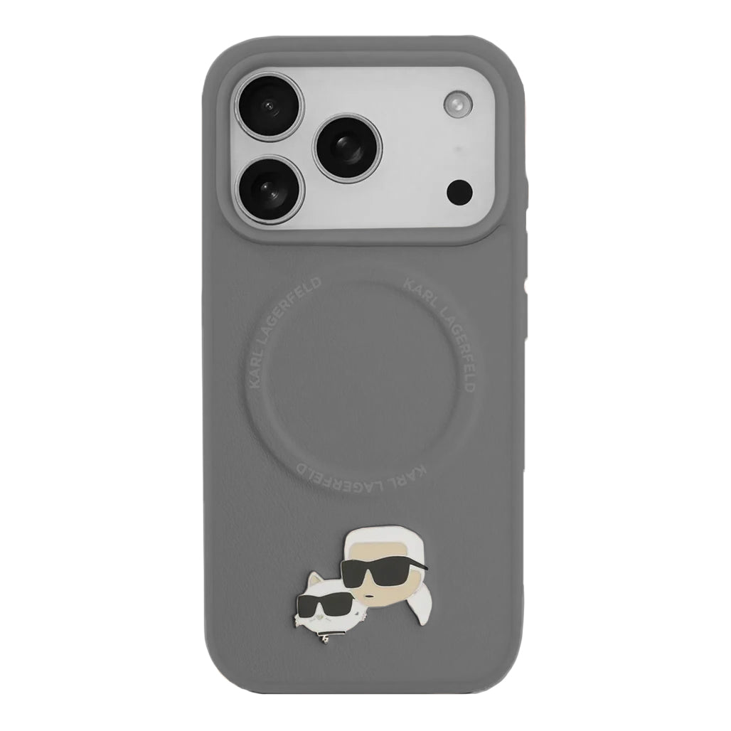 A Photo Of Karl Lagerfeld PU Leather Case with Karl & Choupette Head Pins for iPhone 17 Pro Max