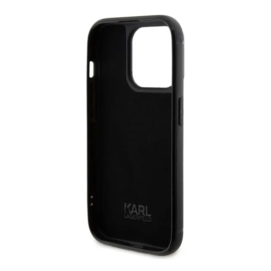 A Photo Of Karl Lagerfeld - Rhinestone with Logo Metal Plate Case for iPhone 15 Pro - Silver