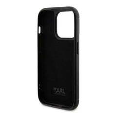A Photo Of Karl Lagerfeld - Rhinestone with Logo Metal Plate Case for iPhone 15 Pro - Silver