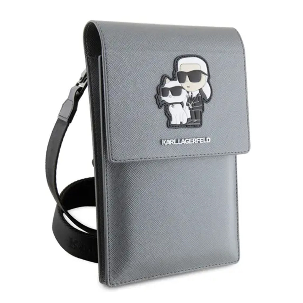 A Photo Of Karl Lagerfeld Saffiano Karl&Choupette Universal Phone Pouch with Strap – Designer Bag with Card Slots for Everyday Use