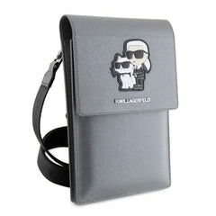 A Photo Of Karl Lagerfeld Saffiano Karl&Choupette Universal Phone Pouch with Strap – Designer Bag with Card Slots for Everyday Use