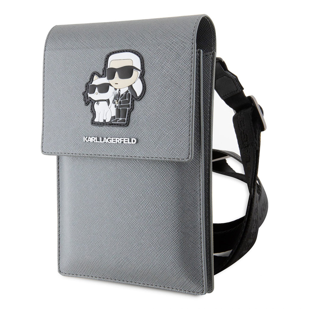 A Photo Of Karl Lagerfeld Saffiano Karl&Choupette Universal Phone Pouch with Strap – Designer Bag with Card Slots for Everyday Use