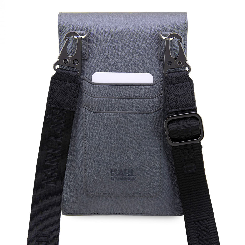 A Photo Of Karl Lagerfeld Saffiano Karl&Choupette Universal Phone Pouch with Strap – Designer Bag with Card Slots for Everyday Use