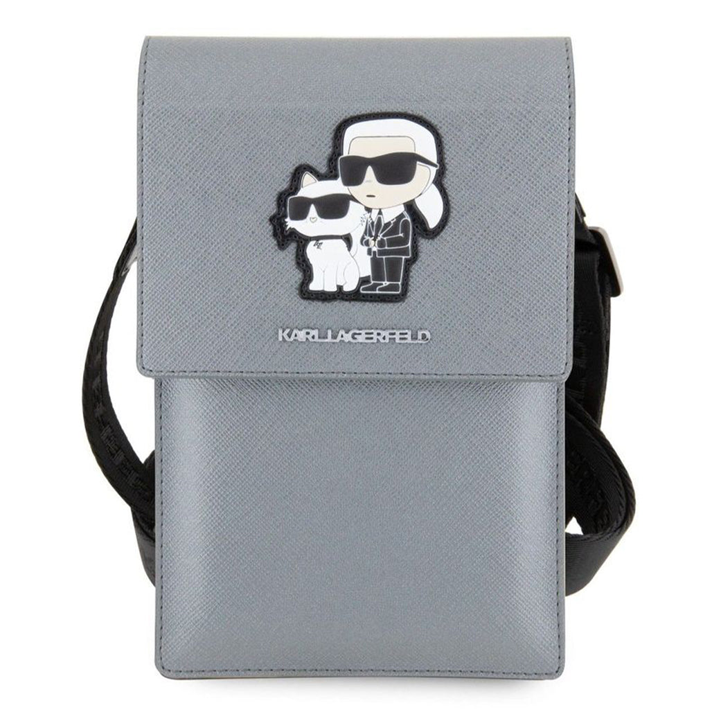 A Photo Of Karl Lagerfeld Saffiano Karl&Choupette Universal Phone Pouch with Strap – Designer Bag with Card Slots for Everyday Use