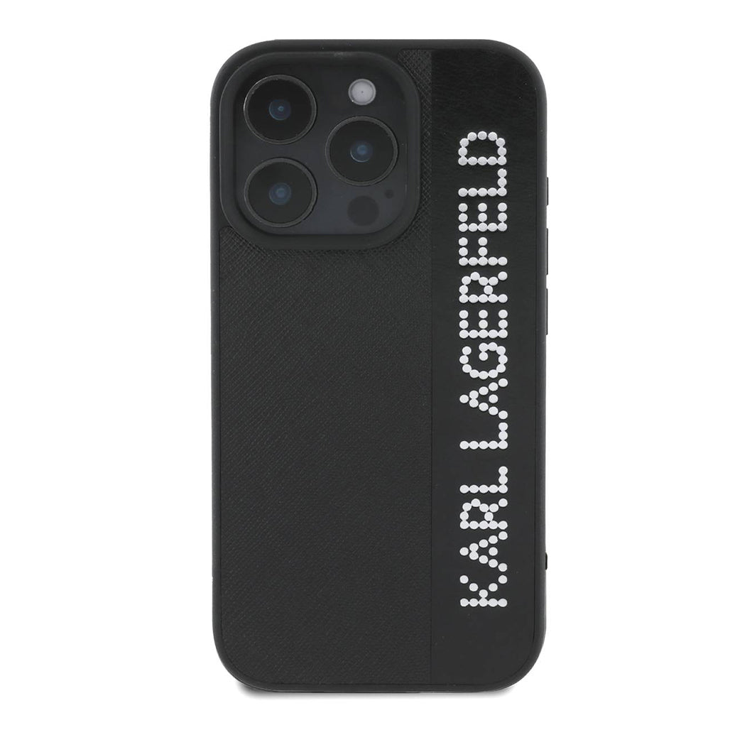 A Photo Of Karl Lagerfeld Saffiano Leather Hard Case for iPhone 16 Pro Max - Premium Protection with Iconic Elongated Logo Design
