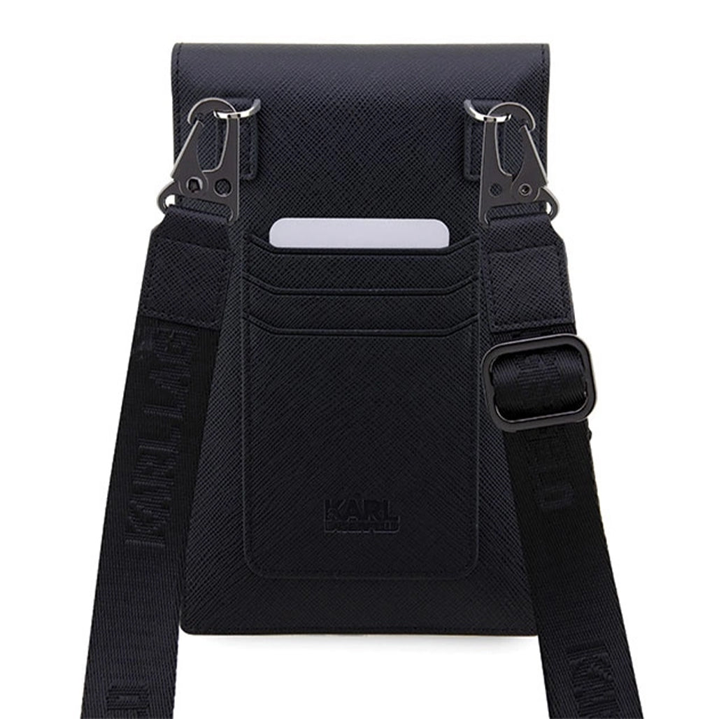 A Photo Of Karl Lagerfeld Saffiano Karl&Choupette Universal Phone Pouch with Strap – Designer Bag with Card Slots for Everyday Use