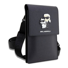 A Photo Of Karl Lagerfeld Saffiano Karl&Choupette Universal Phone Pouch with Strap – Designer Bag with Card Slots for Everyday Use