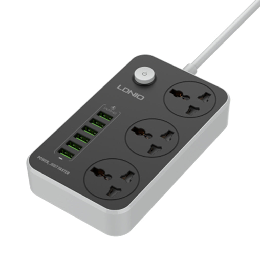 A Photo Of LDNIO SC3604 Universal Power Strip with 3 AC Outlets & 6 USB Ports