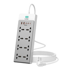 A Photo Of LDNIO SC4 65W GaN 13-in-1 Desktop Power Strip with 8 AC Outlets, USB-C, USB-A & Lightning