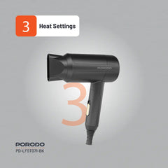 A Photo Of Porodo Lifestyle 1200W Foldable Hair Dryer 1.8M Cable - Black