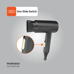 A Photo Of Porodo Lifestyle 1200W Foldable Hair Dryer 1.8M Cable - Black