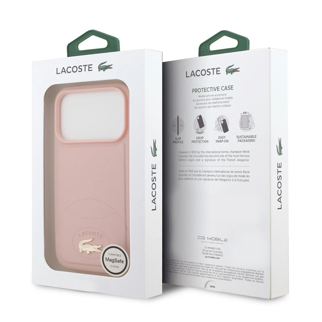 A Photo Of Lacoste MagSafe PU Leather Hard Case with Bliss Design for iPhone 17 Pro