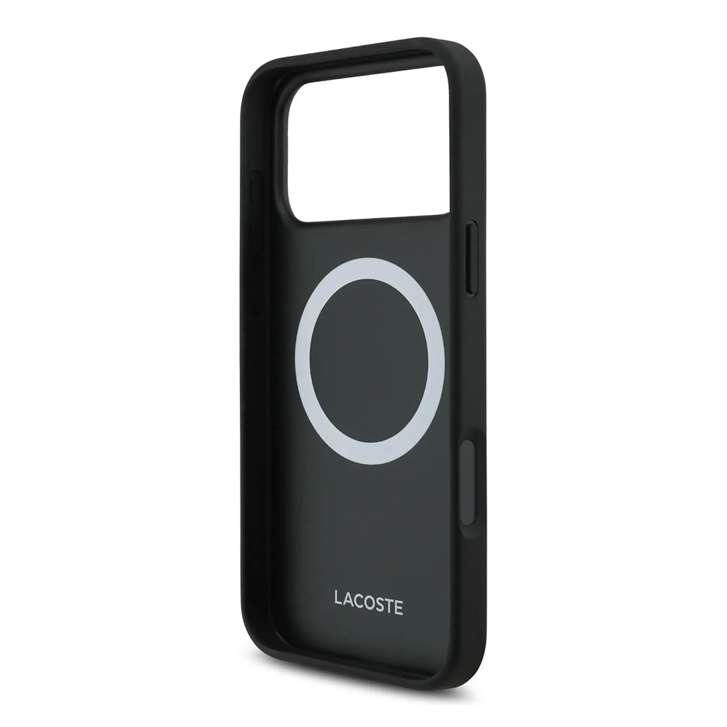 A Photo Of Lacoste MagSafe PU Leather Hard Case with Iconic Petit Piqué Logo for iPhone 17 Pro