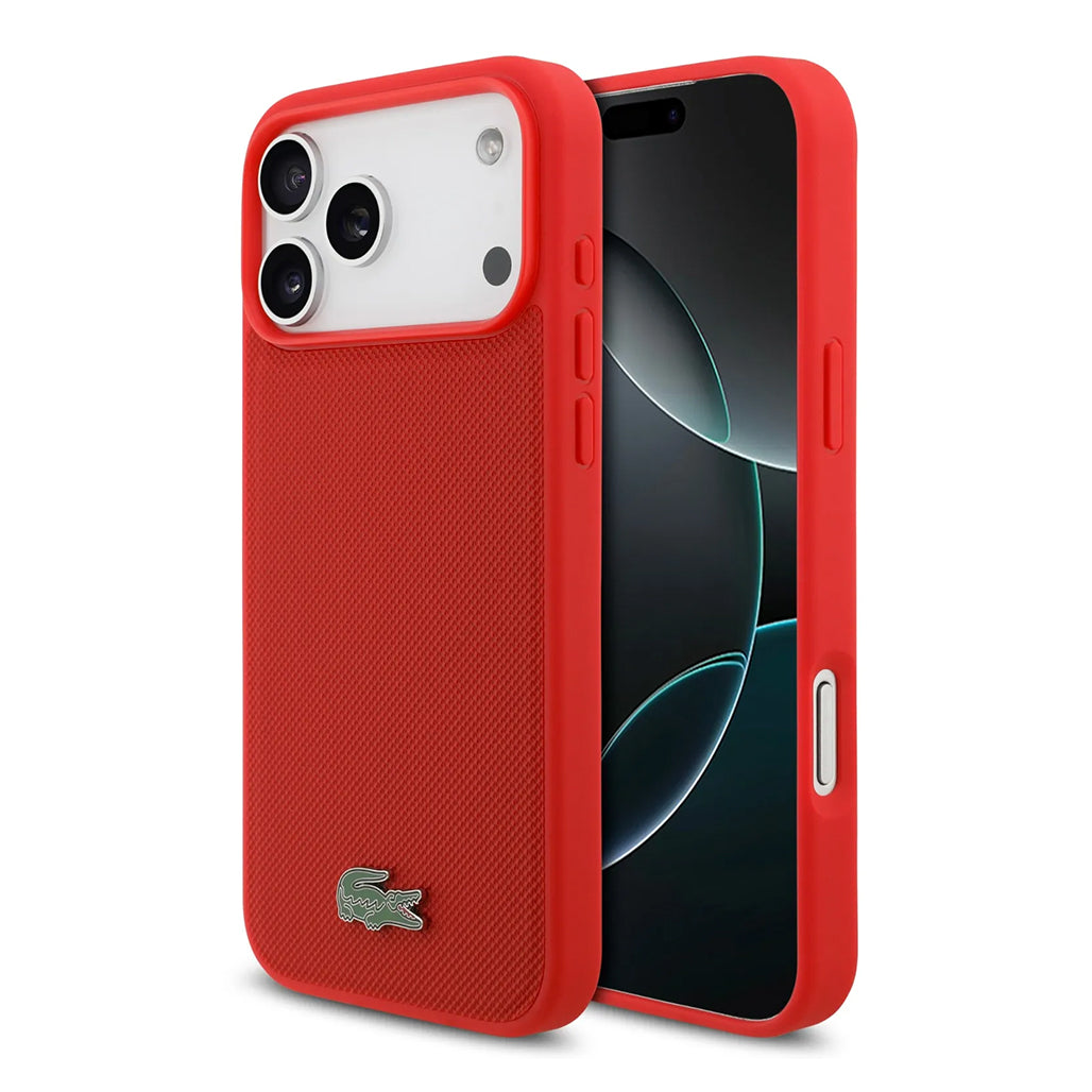 A Photo Of Lacoste MagSafe PU Leather Hard Case with Iconic Petit Piqué Logo for iPhone 17 Pro