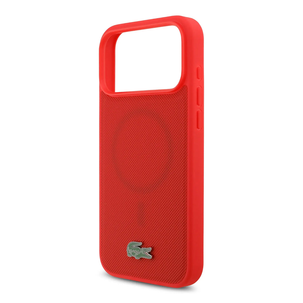 A Photo Of Lacoste MagSafe PU Leather Hard Case with Iconic Petit Piqué Logo for iPhone 17 Pro