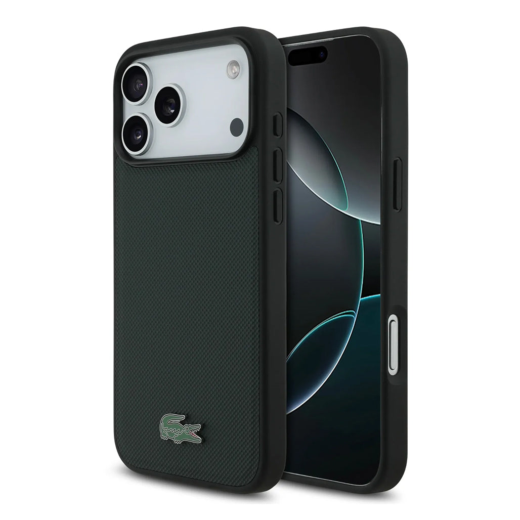 A Photo Of Lacoste MagSafe PU Leather Hard Case with Iconic Petit Piqué Logo for iPhone 17 Pro
