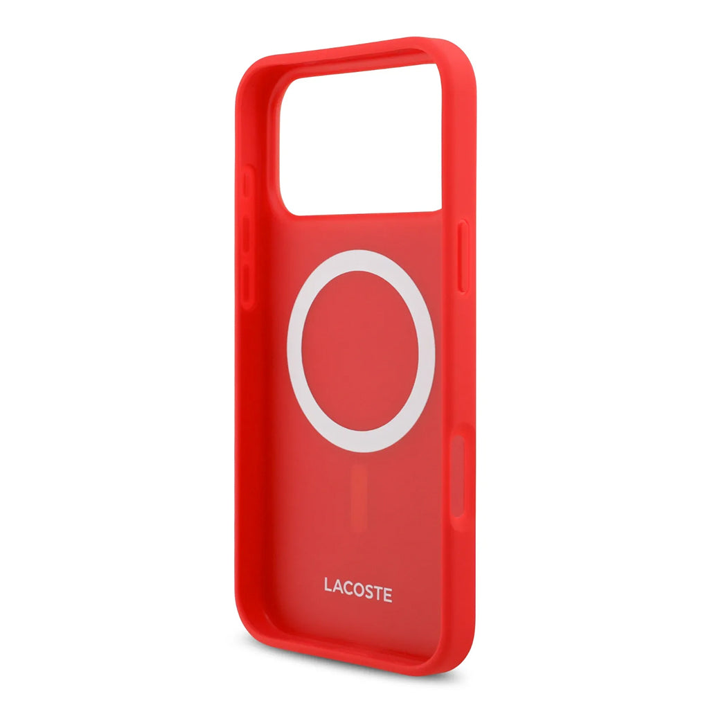 A Photo Of Lacoste MagSafe PU Leather Hard Case with Iconic Petit Piqué Logo for iPhone 17 Pro