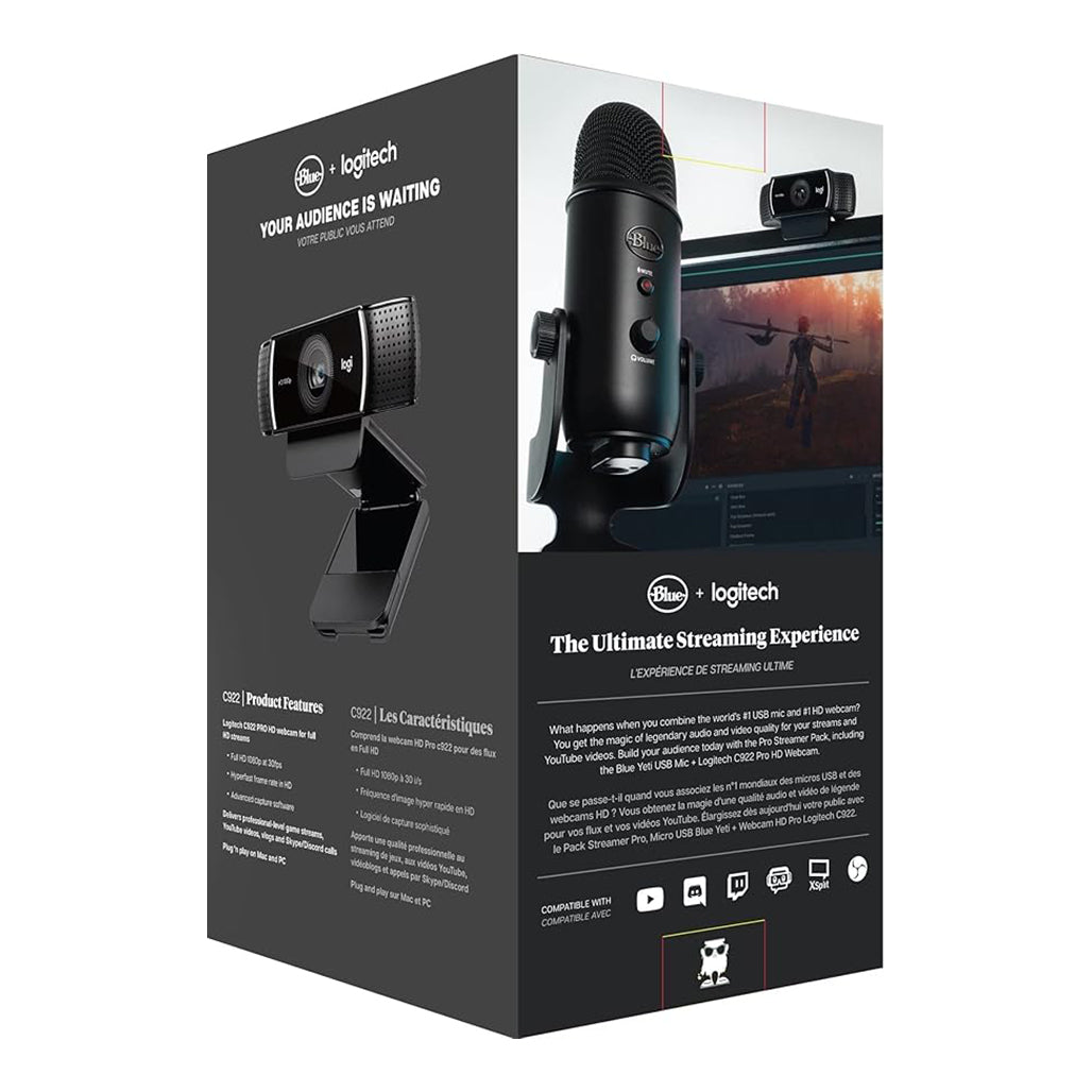 A Photo Of Logitech Pro Streamer Pack - Blue Yeti USB Microphone & C922 Pro HD Webcam