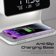 A Photo Of Promate Lumix-15W Multi-Function LED Alarm Clock with 15W Wireless Charger